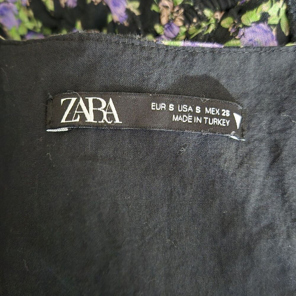 Zara Dress Womens Small Black Purple Floral Mini Long Sleeve Cotton - Picture 7 of 10